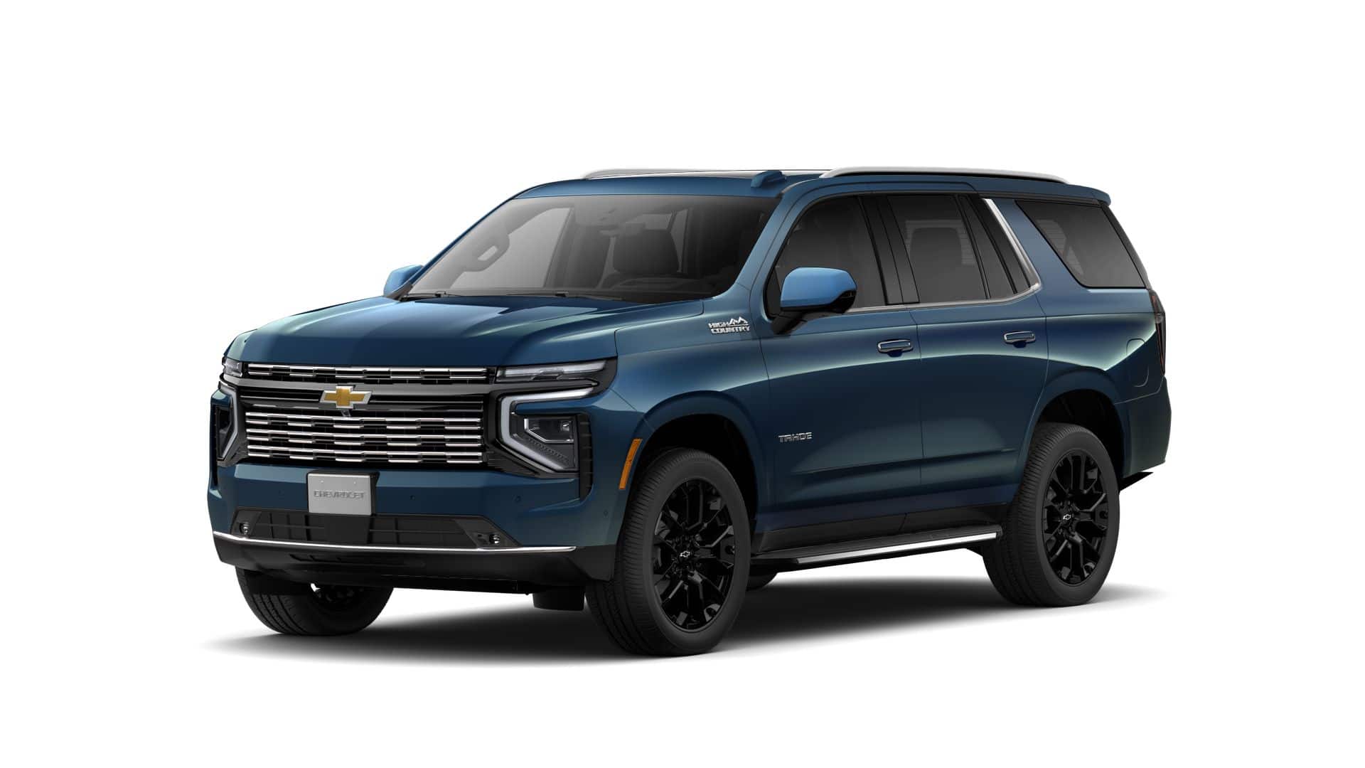 2026 Chevrolet Tahoe High Country in Lakeshore Blue Metallic — front three-quarter view
